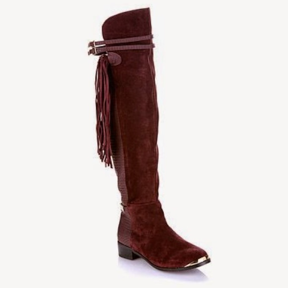 June Ambrose Kensington Leather Purple Tassel Boots